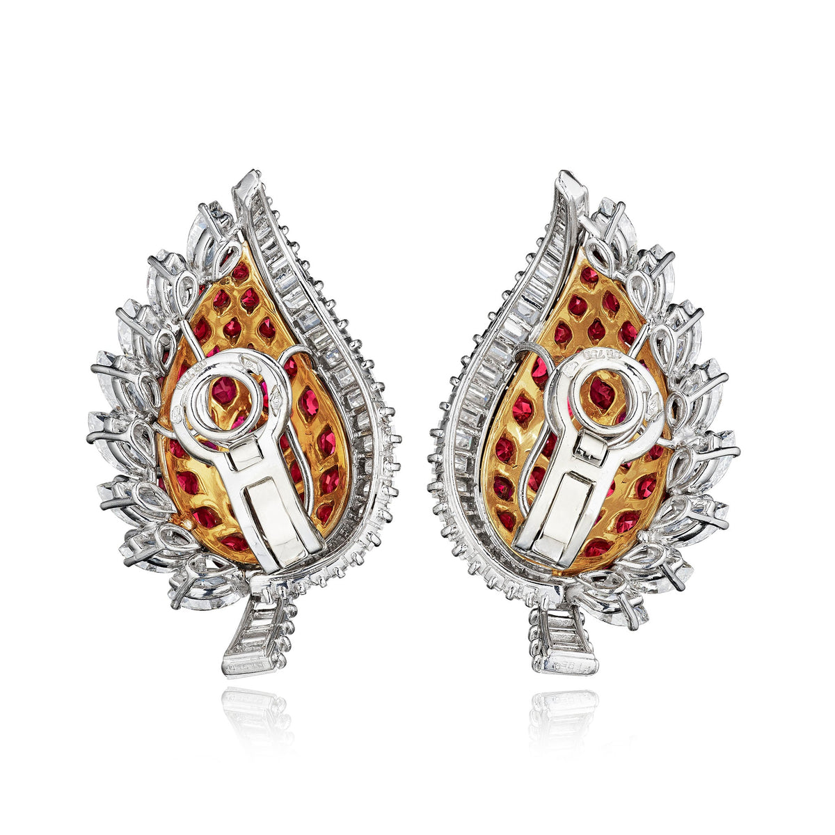 French Mid-Century Ruby and Diamond Earrings