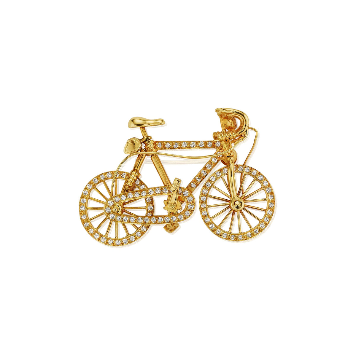 Gold and Diamond Bicycle Brooch