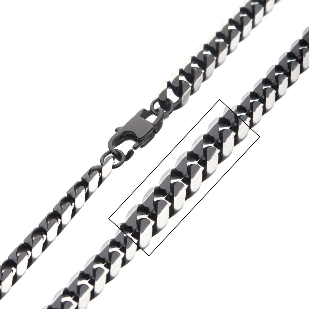 Stainless Steel & Black IP Diamond-cut Curb Chain