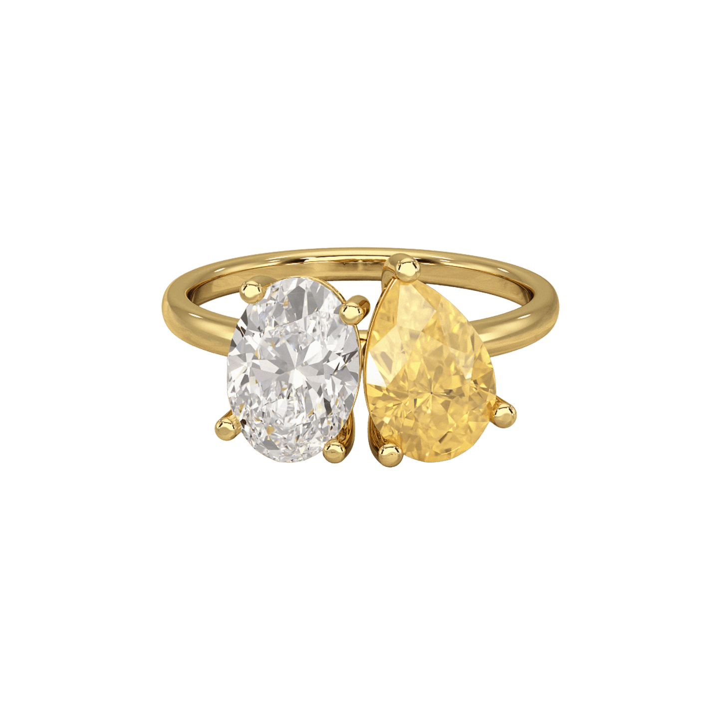 2.25 Carat Oval Diamond & Pear Cut Intense Yellow Diamond Toi Et Moi Two Stone Ring