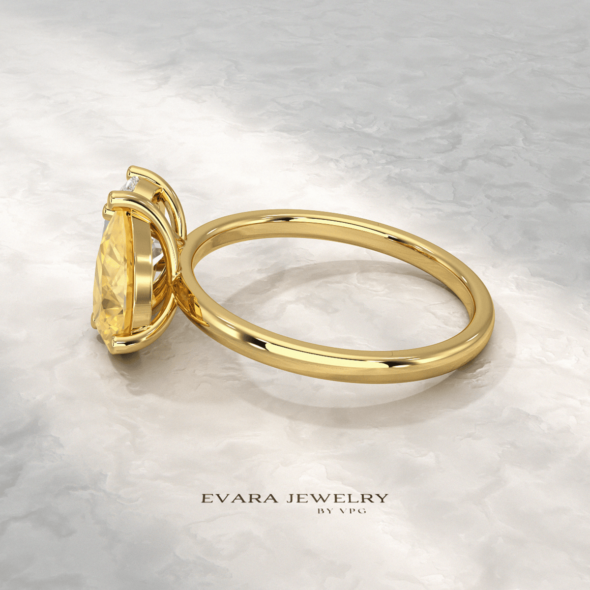 2.25 Carat Oval Diamond & Pear Cut Intense Yellow Diamond Toi Et Moi Two Stone Ring