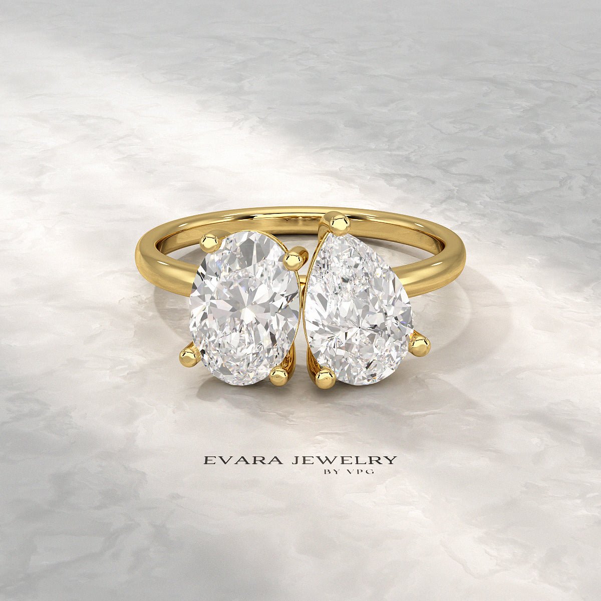 2.25 Carat Oval & Pear Cut Toi Et Moi Two Stone French Ring