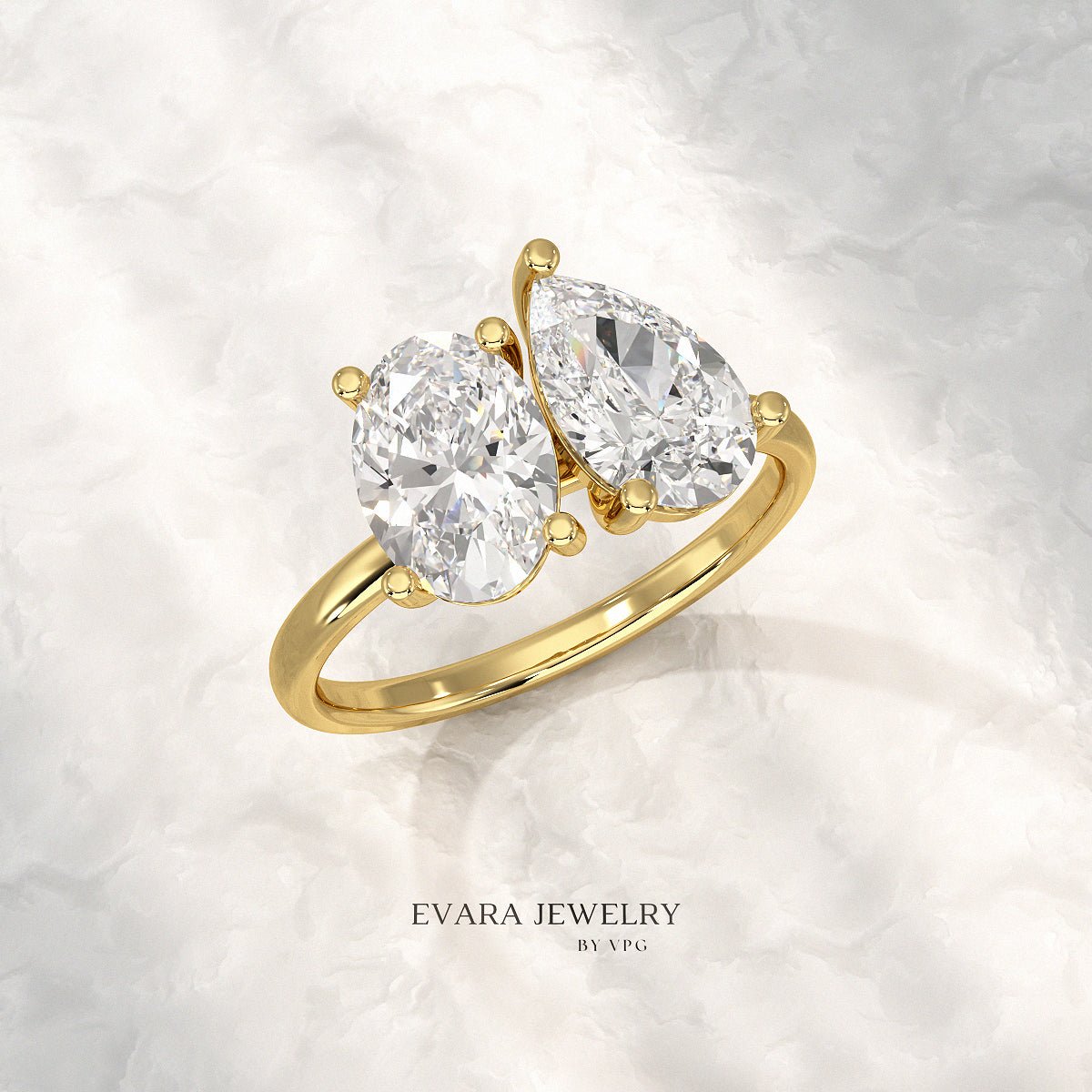 2.25 Carat Oval & Pear Cut Toi Et Moi Two Stone French Ring