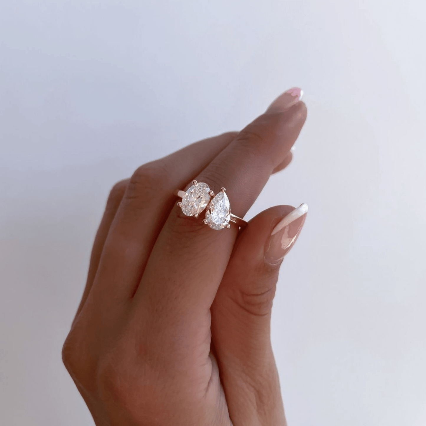 2.25 Carat Oval & Pear Cut Toi Et Moi Two Stone French Ring