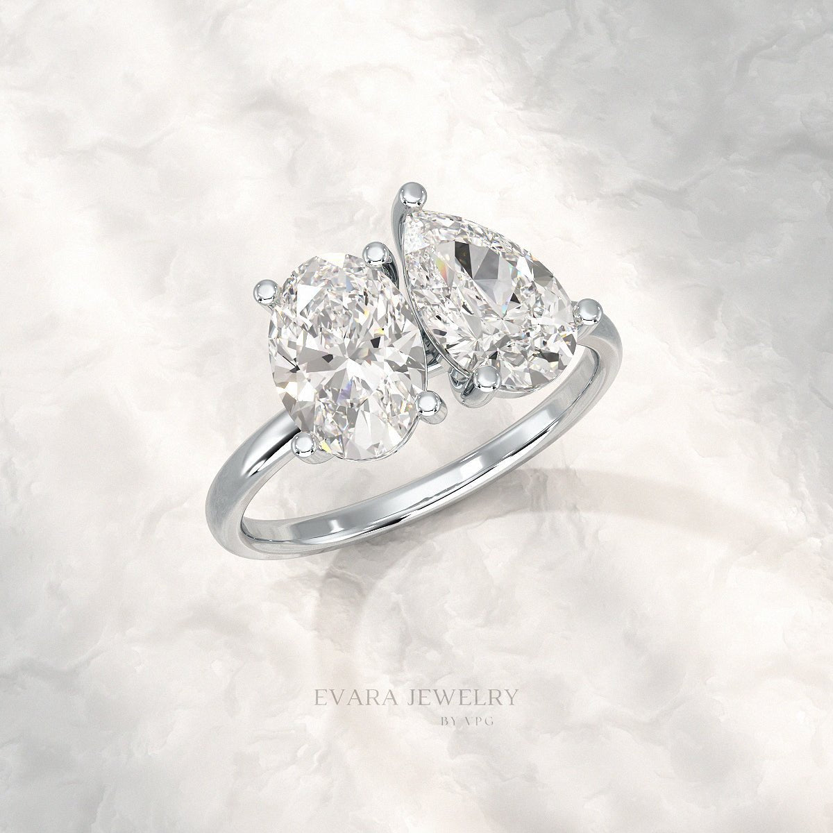 2.25 Carat Oval & Pear Cut Toi Et Moi Two Stone French Ring