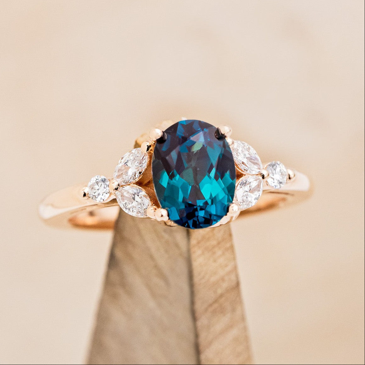 "Blossom" - Oval Cut Lab-Grown Alexandrite Engagement Ring With Diamond Accents