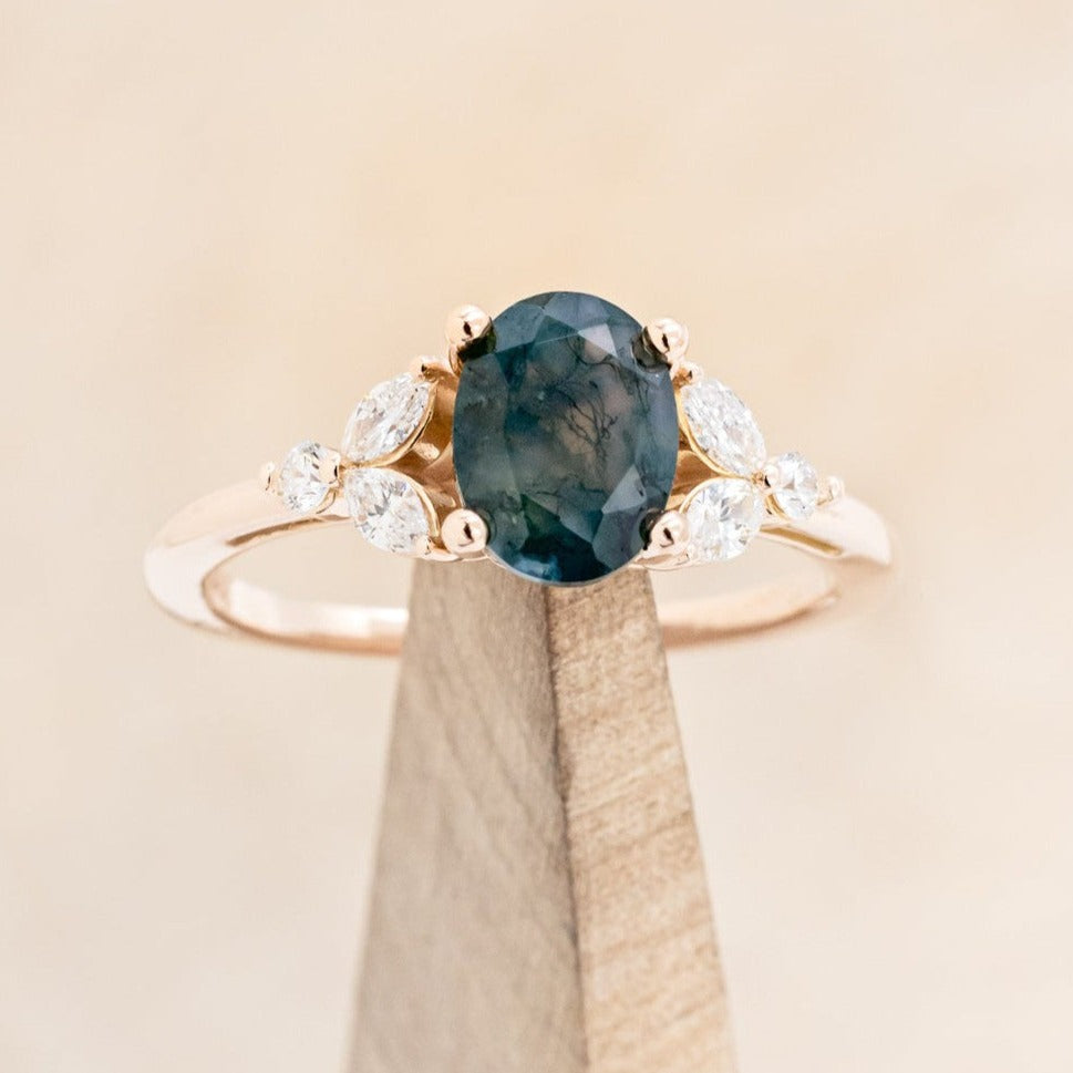 "Blossom" - Oval Cut Moss Agate Engagement Ring With Diamond Accents