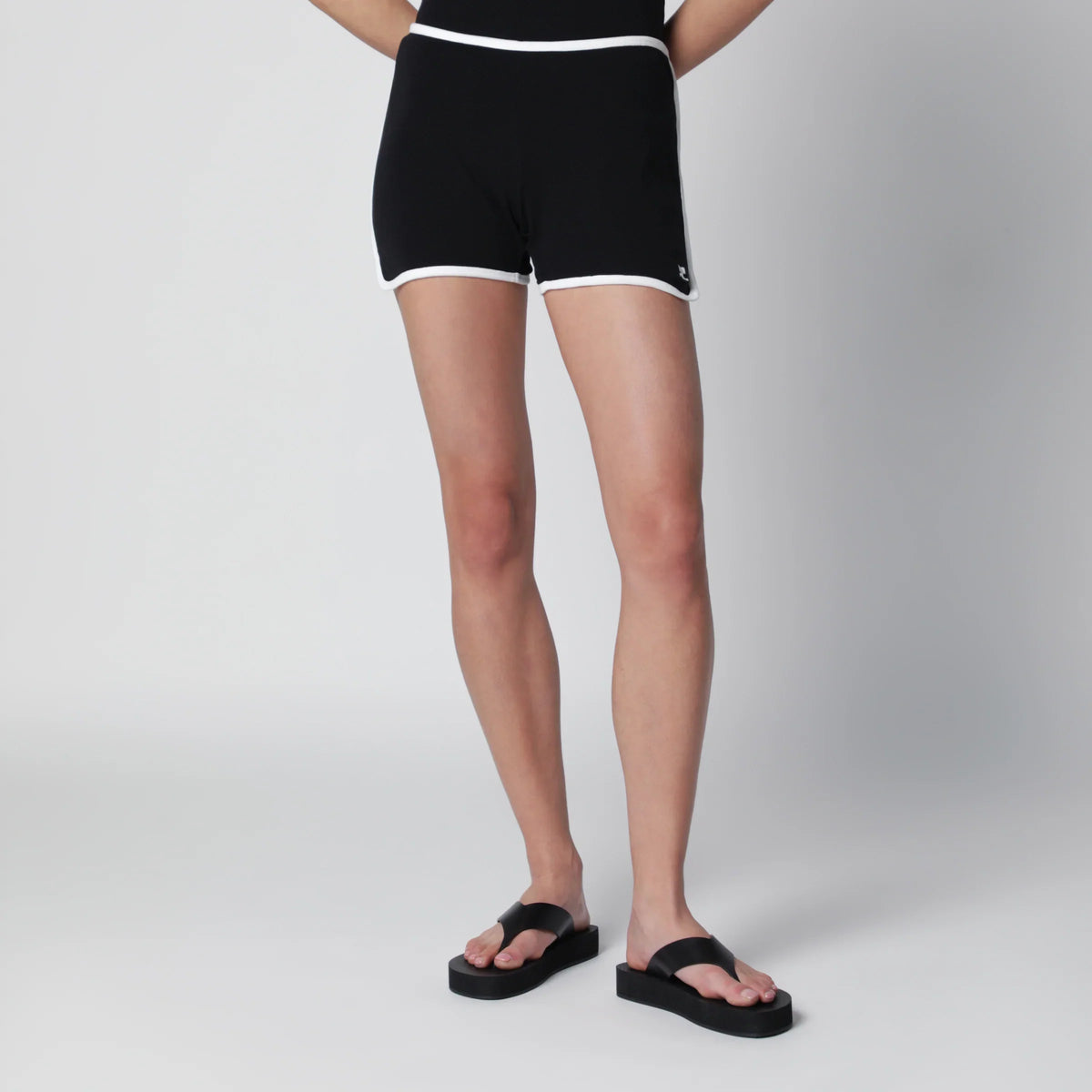 Courrèges - Contrast mini jersey shorts in black cotton