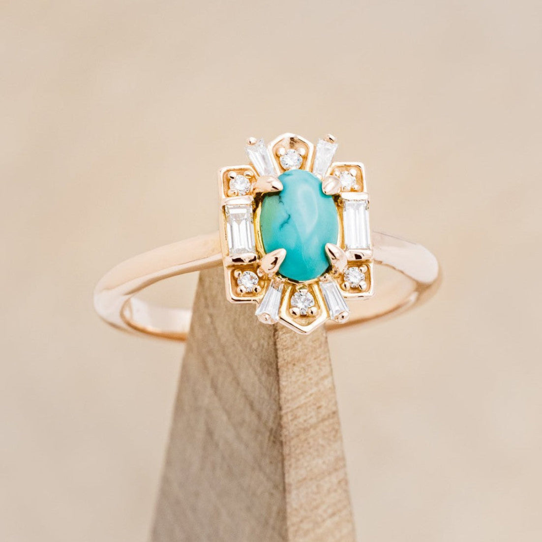 "Cleopatra" - Turquoise Engagement Ring With Diamond Accents & "Sama" Tracers