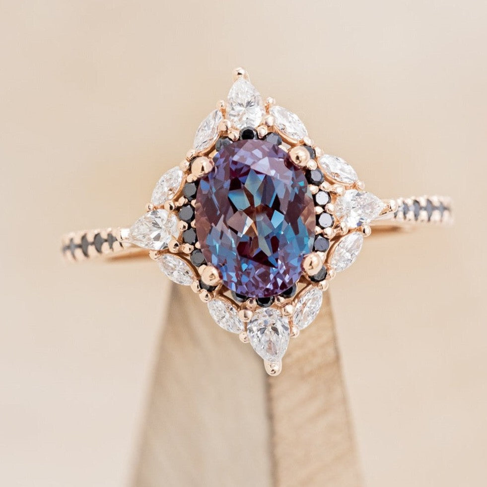 "North Star" - Lab-Grown Alexandrite Engagement Ring With Diamond Halo & Tracer