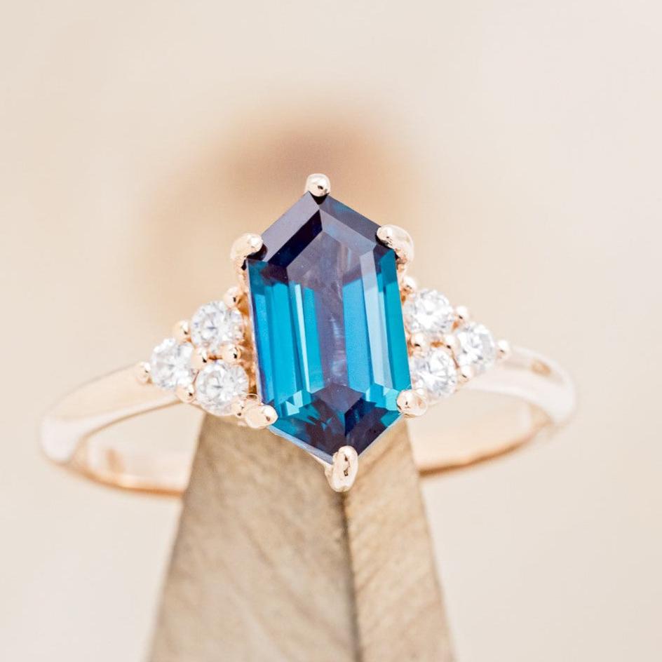 "Octavia" - Elongated Hexagon Cut Lab-Grown Alexandrite Engagement Ring With Diamond Accents