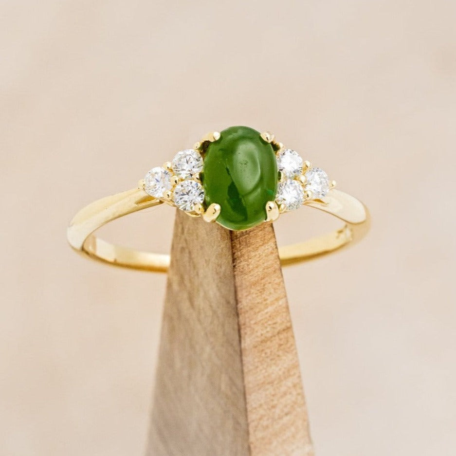 "Rhea" - Cabochon Cut Jade Engagement Ring With Diamond Accents