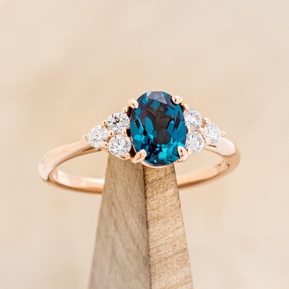"Rhea" - Oval Cut Lab-Grown Alexandrite Engagement Ring With Diamond Accents