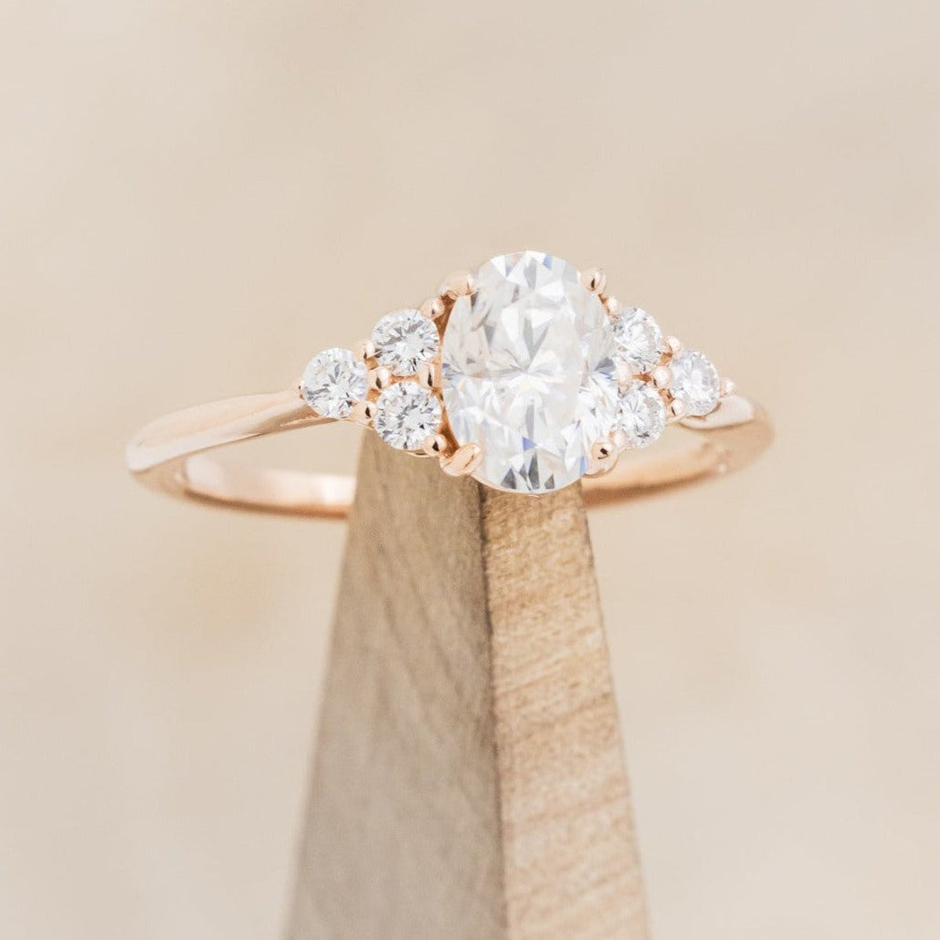 "Rhea" - Oval Cut Moissanite Engagement Ring With Diamond Accents