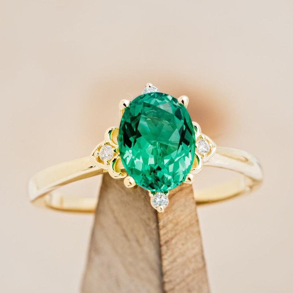 "Zella" - Lab-Grown Emerald Engagement Ring With Diamond Accents