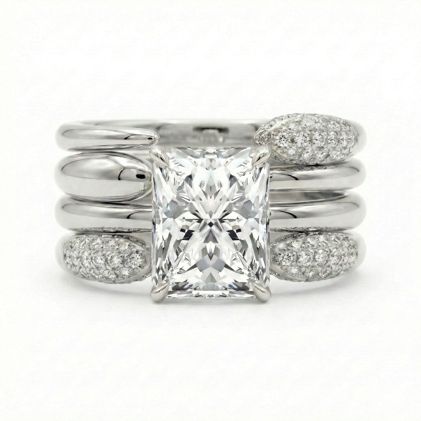 Vintage Radiant Cut 5.0 Ct Solitaire 4pc Wedding Ring Set 925 Sterling Silver