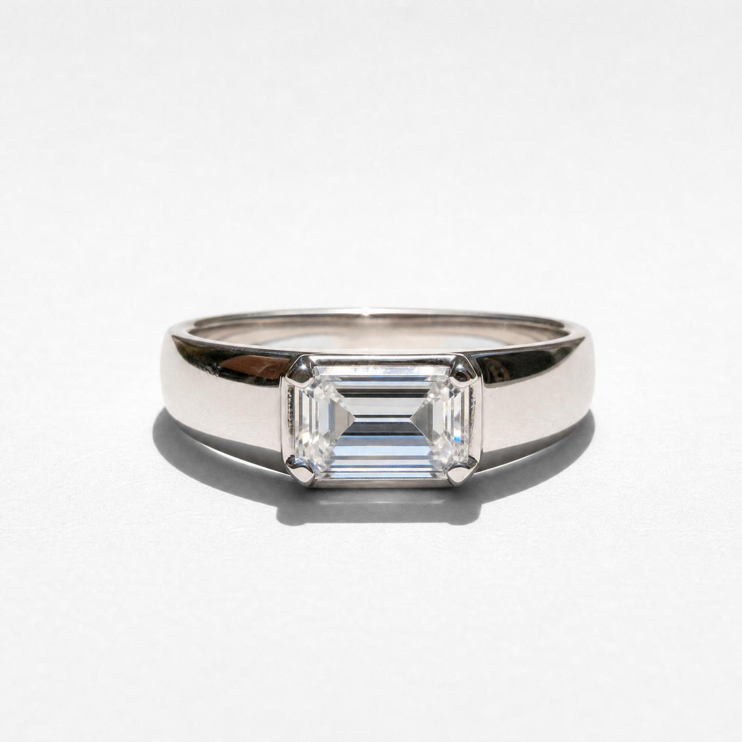 Beveled Edge Men's Wedding Band | 1.75 CT Emerald Cut Diamond
