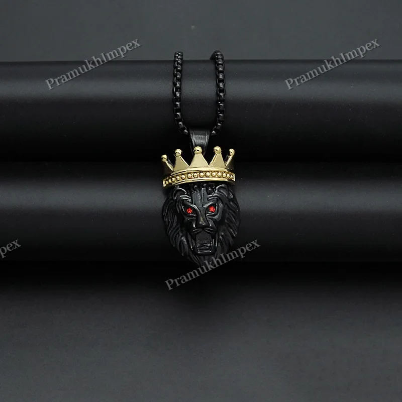 Customized Two tone Crowned Lion Head Pendant For Men's