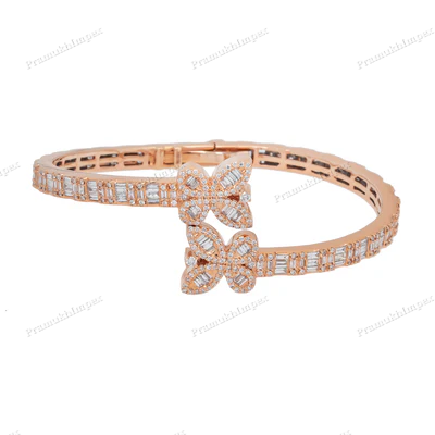 925 Silver Moissanite Diamond Butterfly Bangle For Women