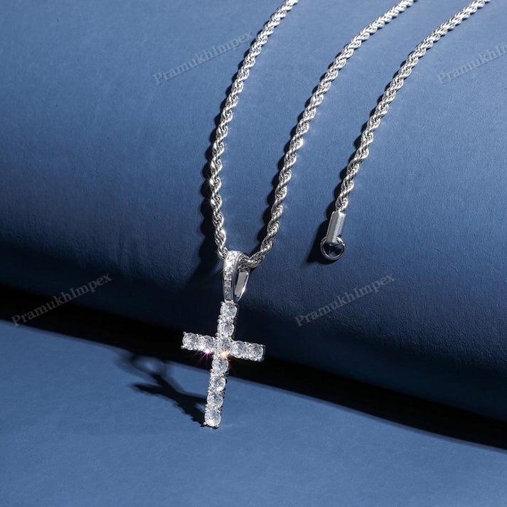 Moissanite Sterling Silver Cross Pendant