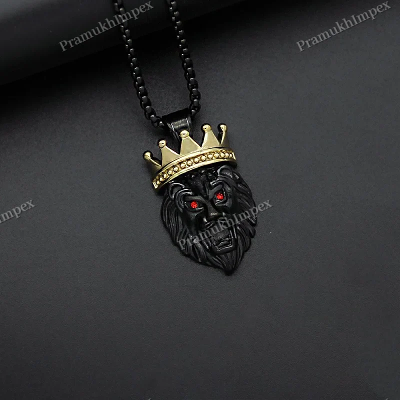 Customized Two tone Crowned Lion Head Pendant For Men's