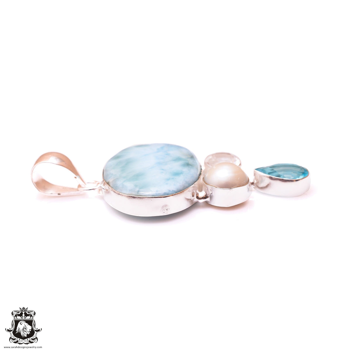 AA Larimar Pearl Aquamarine Pendant & 3MM Italian Chain P9793