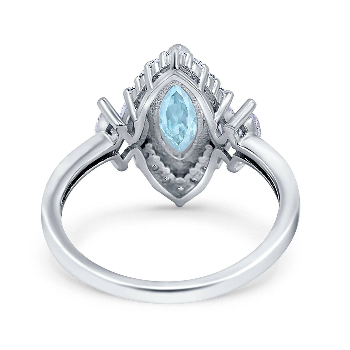 Marquise Vintage Wedding Ring Simulated Aquamarine CZ: Simulated Aquamarine CZ size L