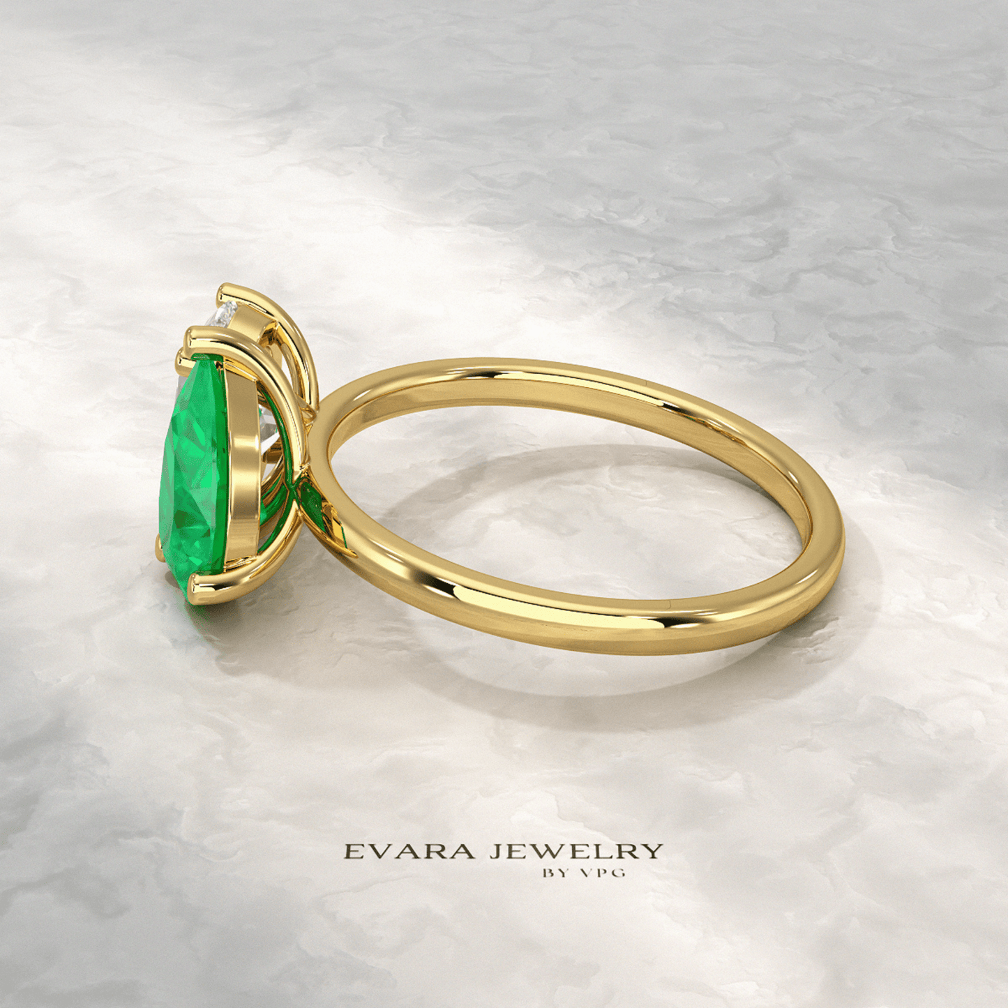 2.30 Carat Oval Cut Diamond & Pear Cut Emerald Toi Et Moi Two Stone Ring