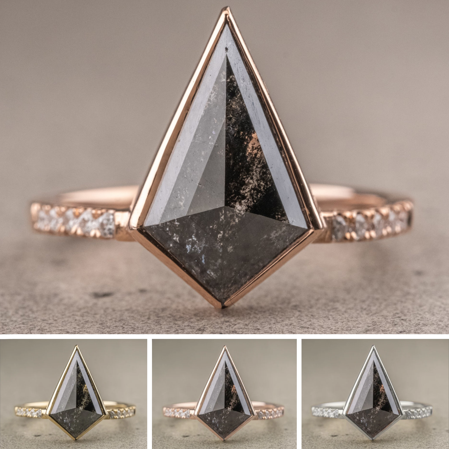 2.91 Carat Black Kite Diamond Engagement Ring, Bezel Jules Setting