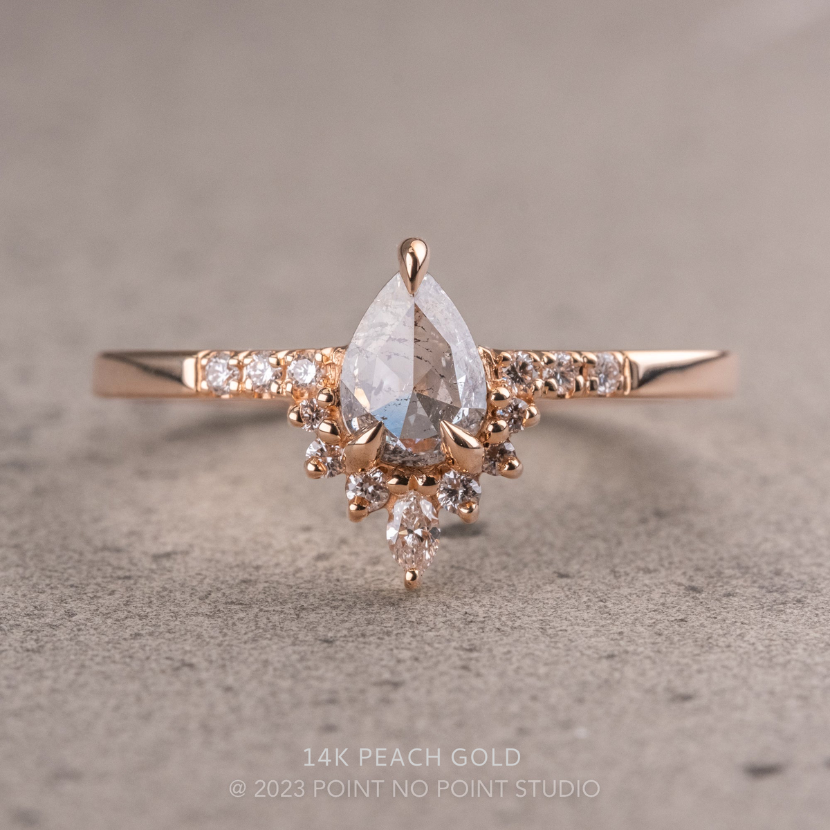 .71 Carat Salt and Pepper Pear Diamond Engagement Ring, Avaline Setting