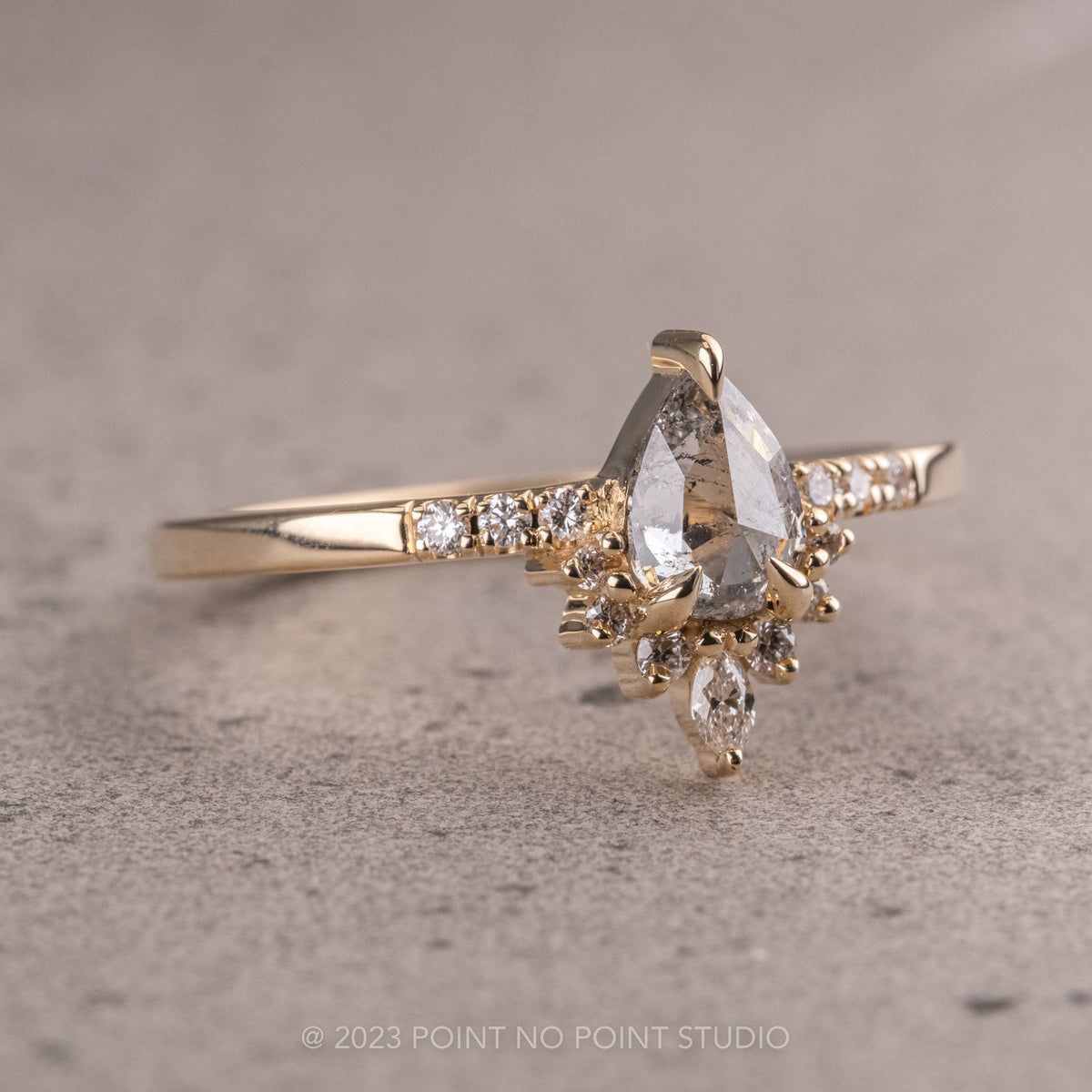 .71 Carat Salt and Pepper Pear Diamond Engagement Ring, Avaline Setting