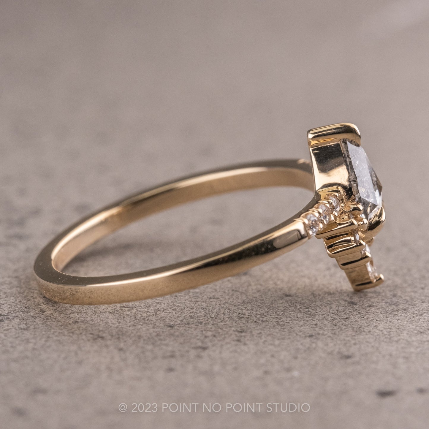 .71 Carat Salt and Pepper Pear Diamond Engagement Ring, Avaline Setting