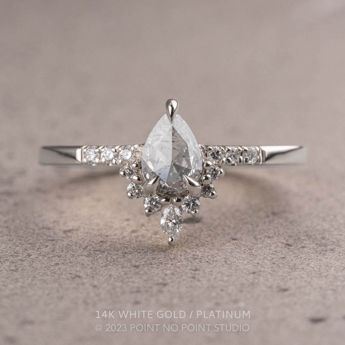 .71 Carat Salt and Pepper Pear Diamond Engagement Ring, Avaline Setting