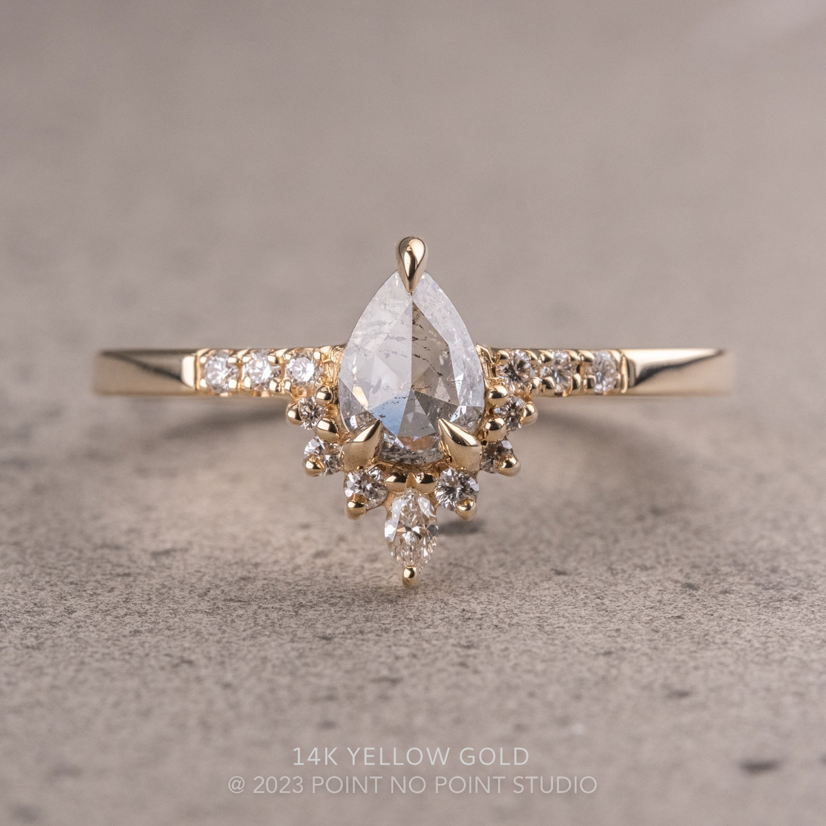 .71 Carat Salt and Pepper Pear Diamond Engagement Ring, Avaline Setting