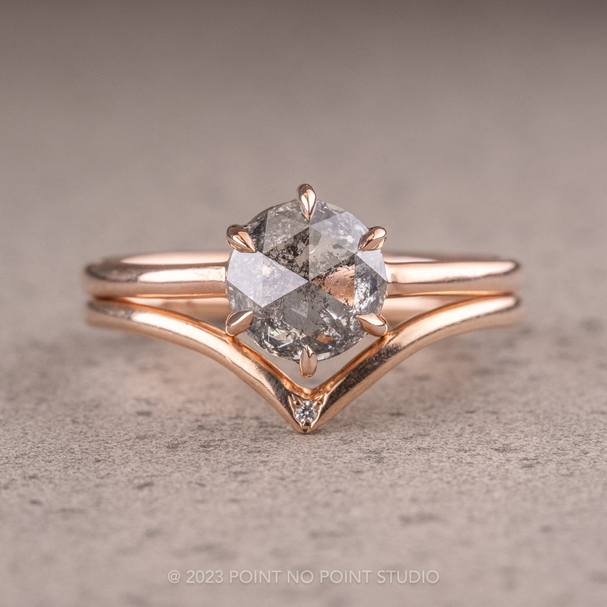 1.50 Carat Salt and Pepper Round Diamond Engagement Ring, Jane Setting