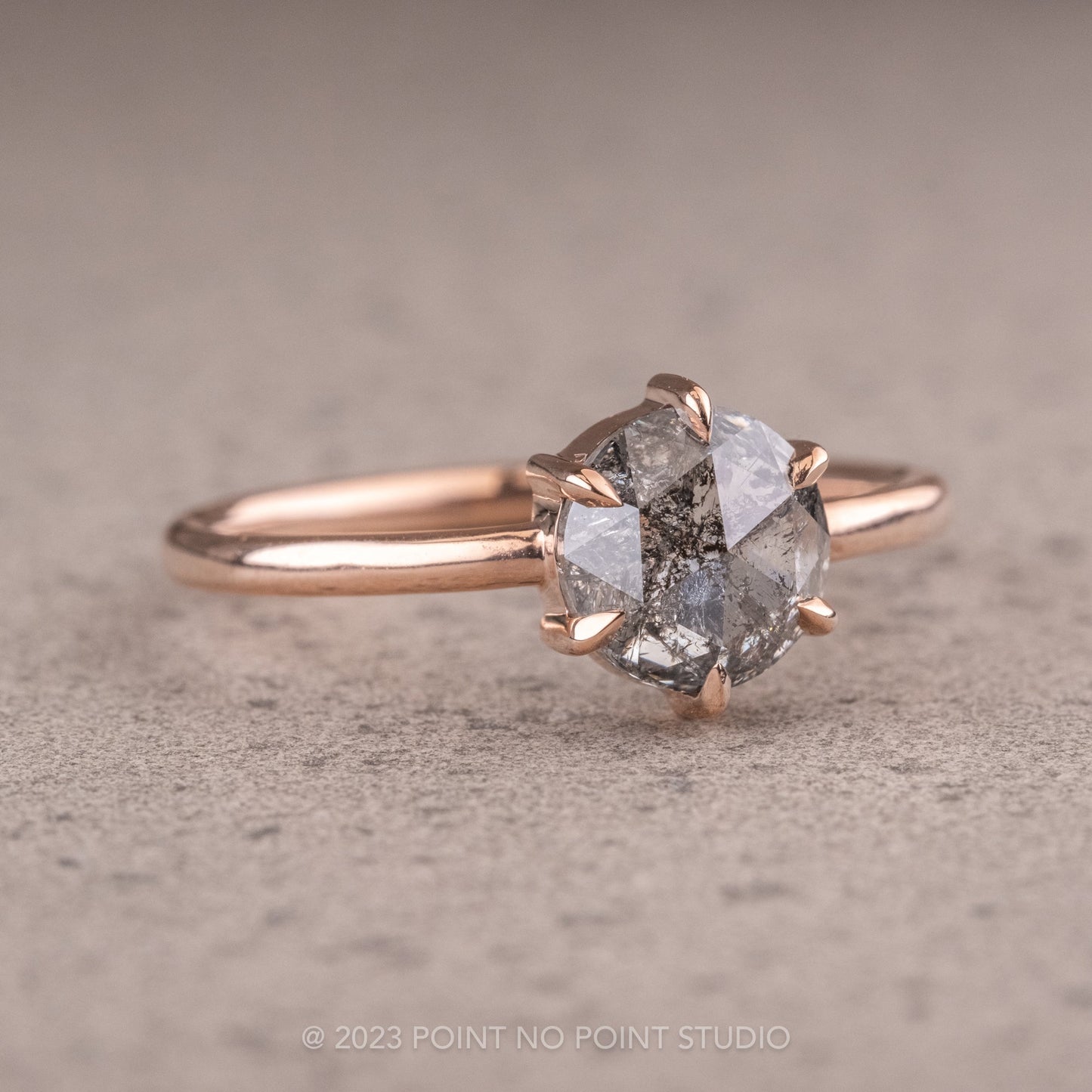 1.50 Carat Salt and Pepper Round Diamond Engagement Ring, Jane Setting