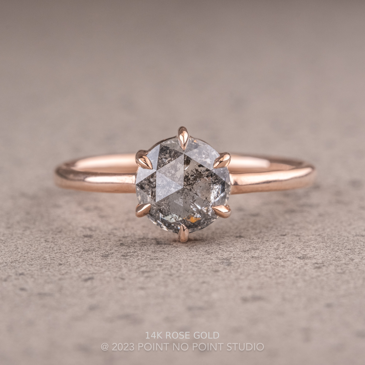 1.50 Carat Salt and Pepper Round Diamond Engagement Ring, Jane Setting