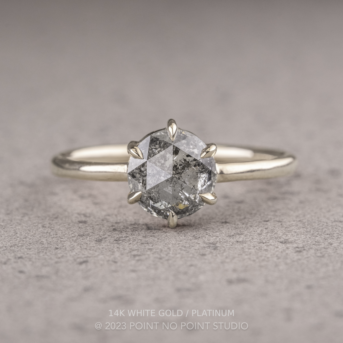 1.50 Carat Salt and Pepper Round Diamond Engagement Ring, Jane Setting
