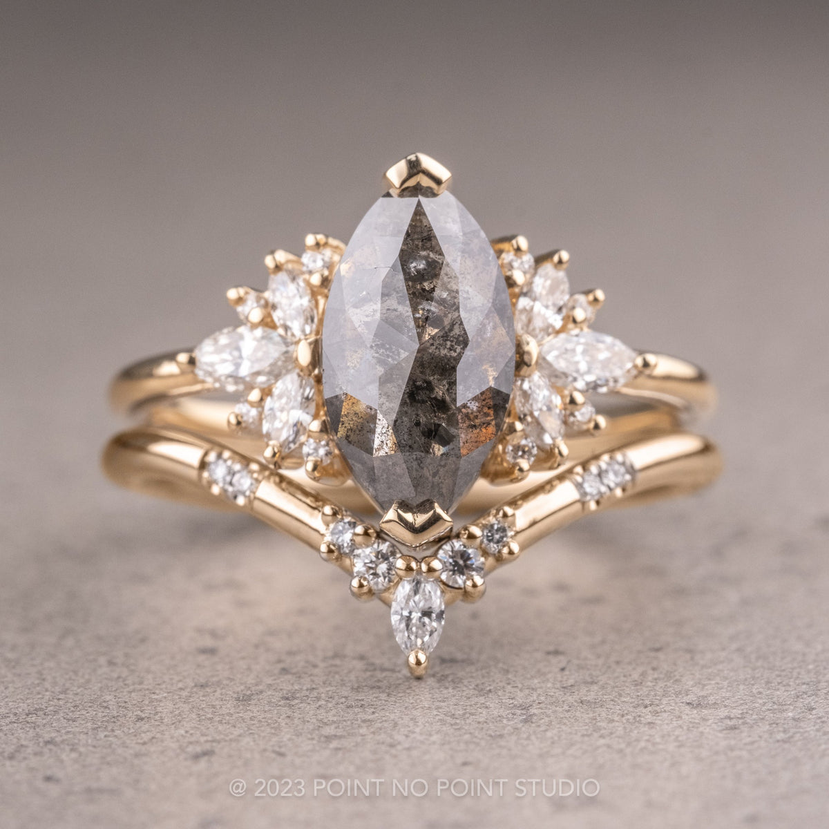 2.33 Carat Salt and Pepper Marquise Diamond Engagement Ring, Monarch Setting
