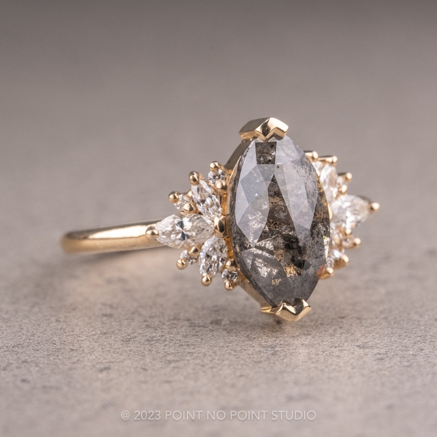 2.33 Carat Salt and Pepper Marquise Diamond Engagement Ring, Monarch Setting