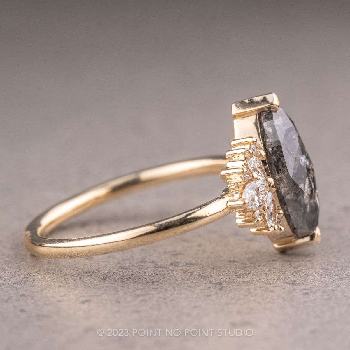 2.33 Carat Salt and Pepper Marquise Diamond Engagement Ring, Monarch Setting