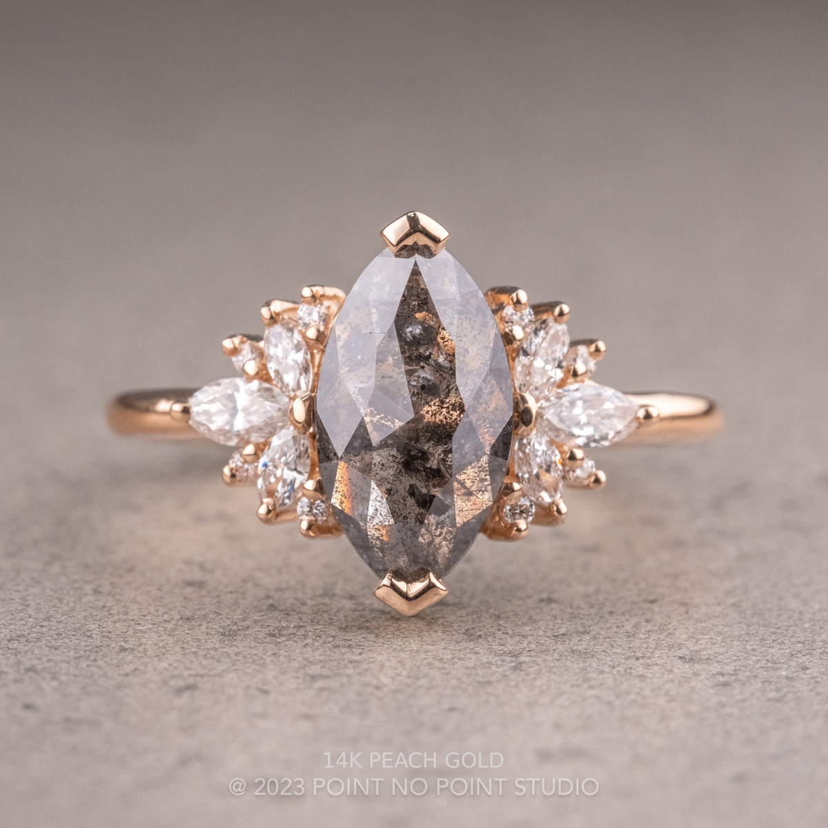 2.33 Carat Salt and Pepper Marquise Diamond Engagement Ring, Monarch Setting