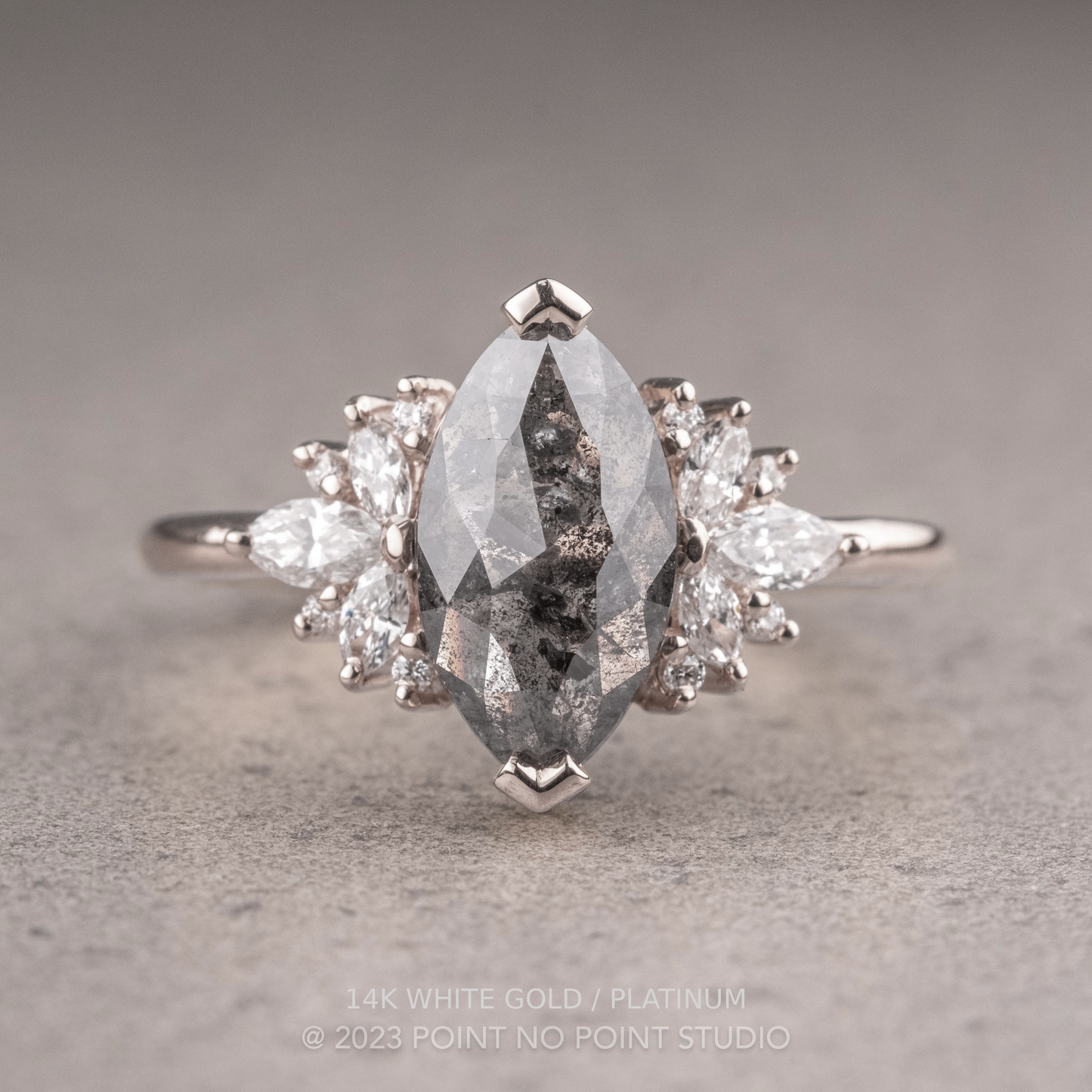 2.33 Carat Salt and Pepper Marquise Diamond Engagement Ring, Monarch Setting