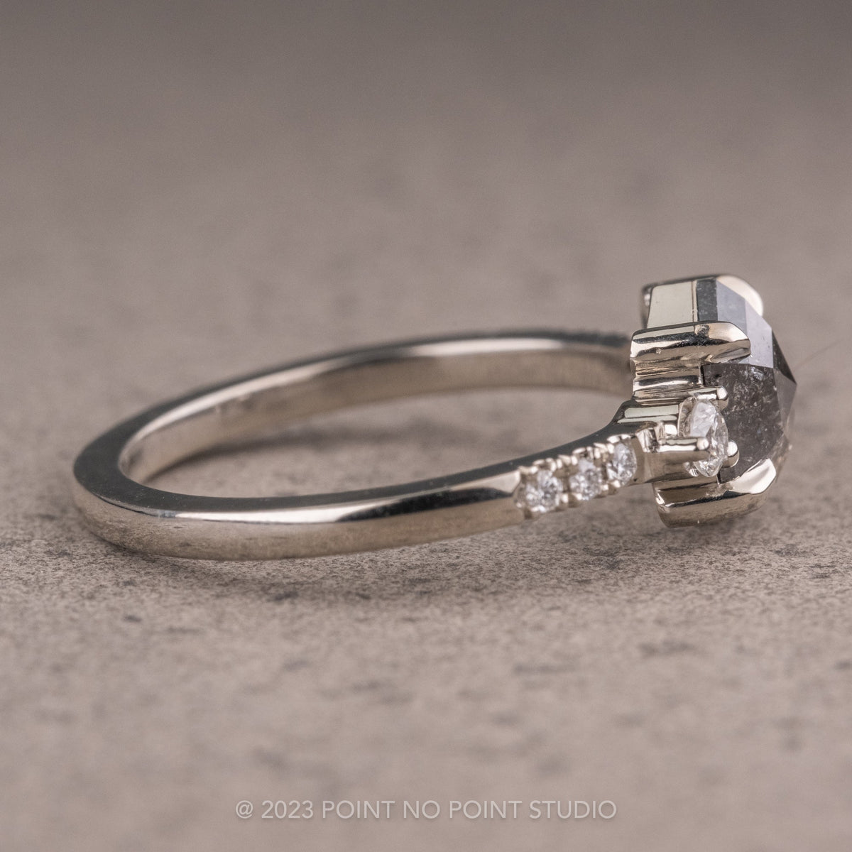 1.39 Carat Black Salt and Pepper Hexagon Diamond Engagement Ring, Eliza Setting
