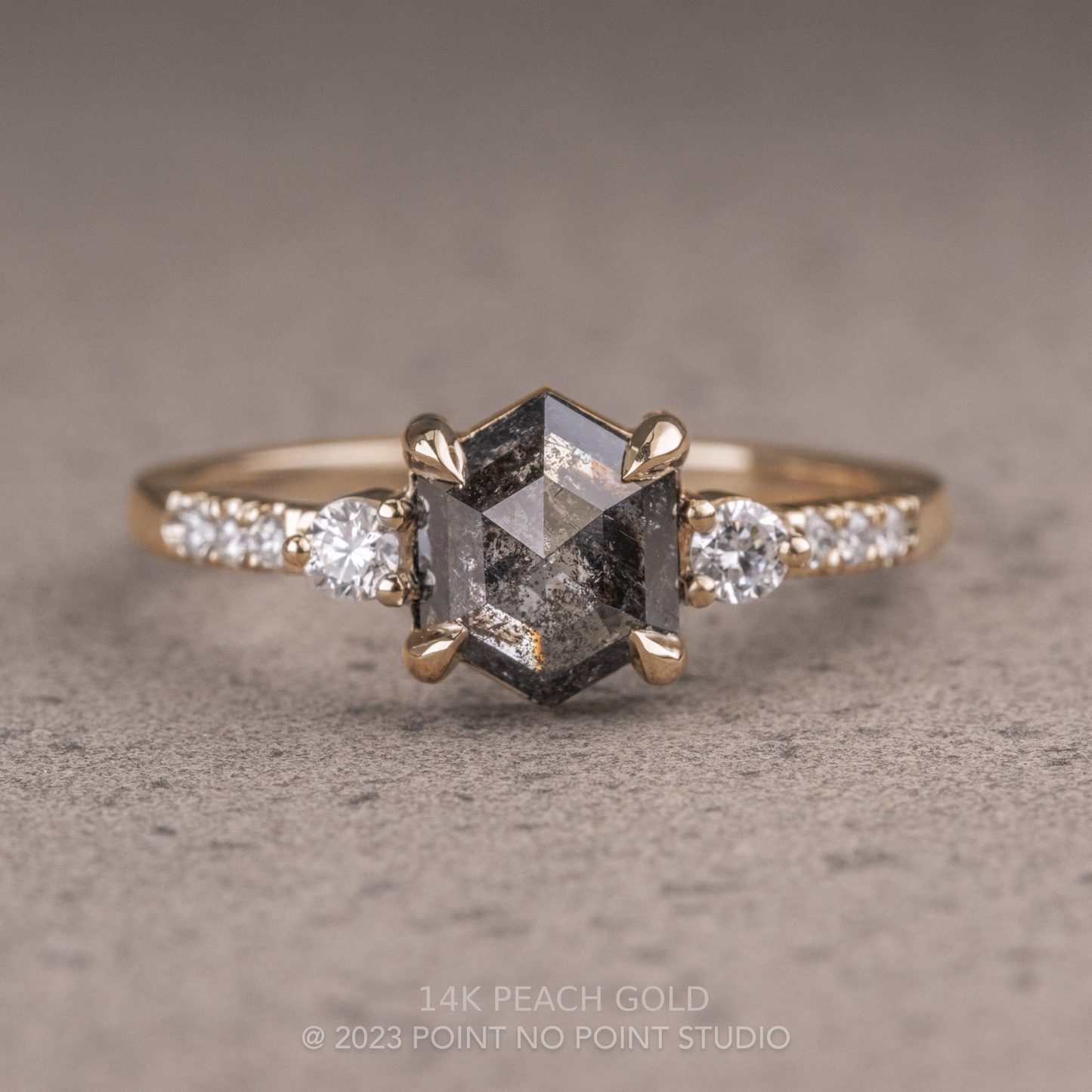 1.39 Carat Black Salt and Pepper Hexagon Diamond Engagement Ring, Eliza Setting