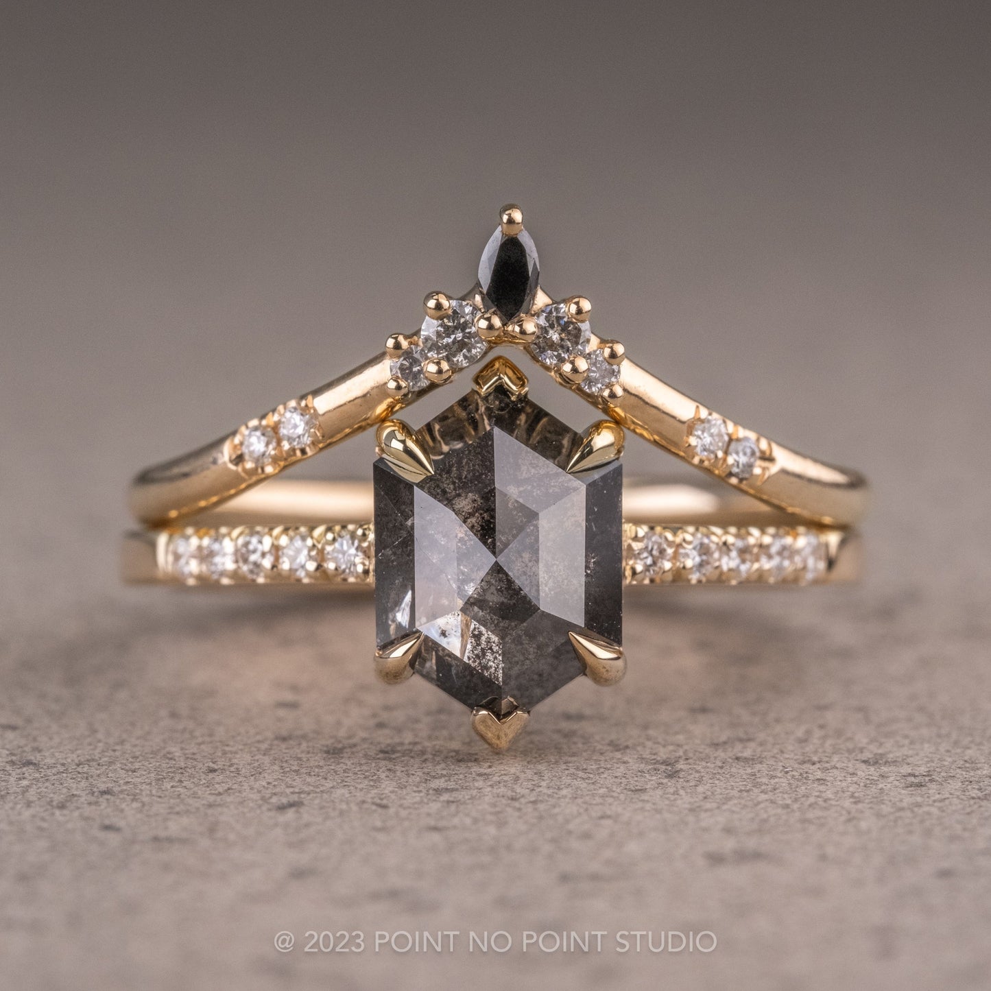1.94 Carat Black Speckled Hexagon Diamond Engagement Ring, Sirena Setting