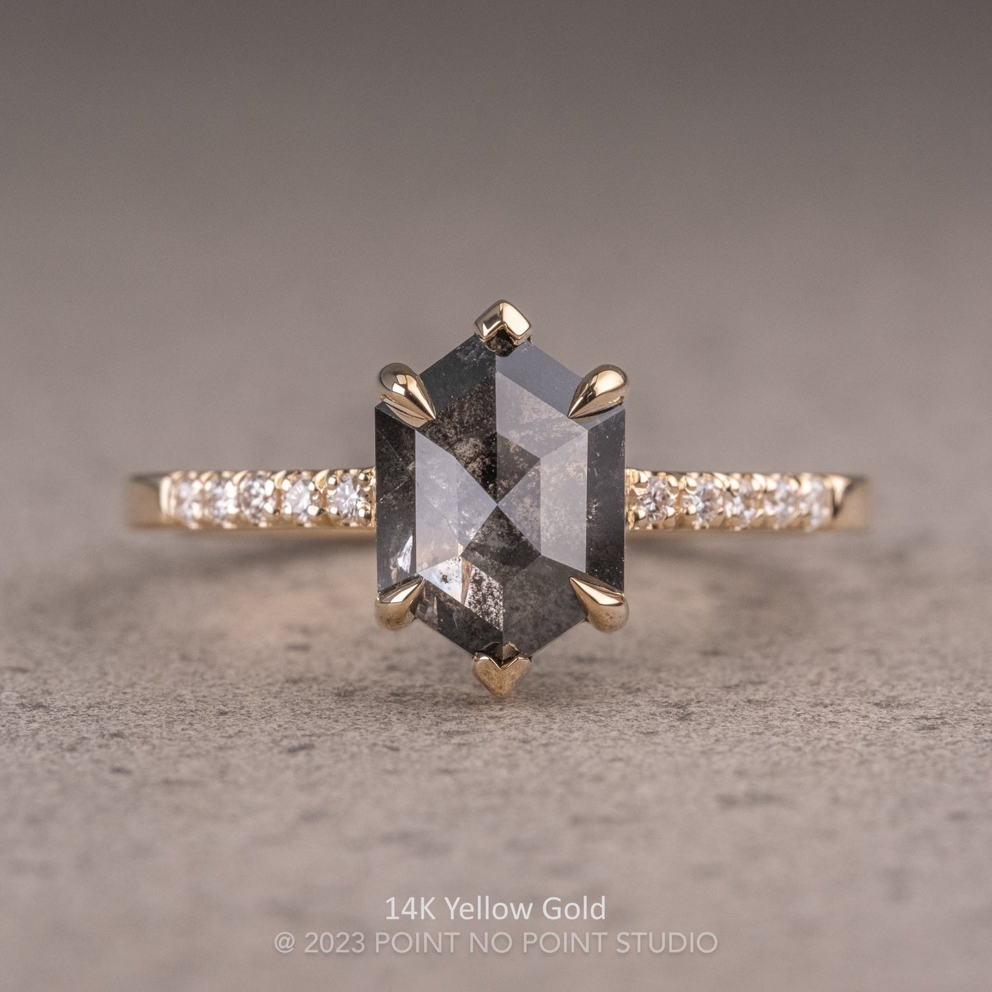 1.94 Carat Black Speckled Hexagon Diamond Engagement Ring, Sirena Setting