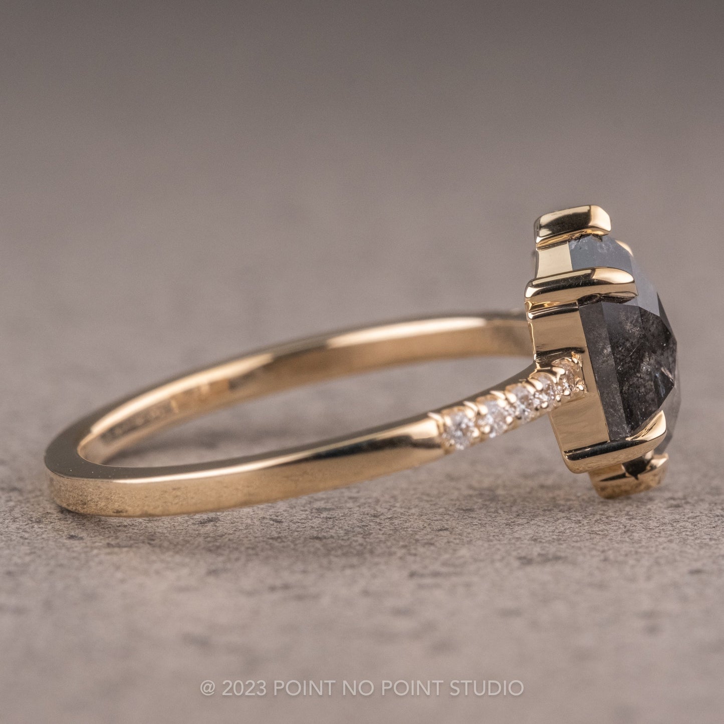 1.94 Carat Black Speckled Hexagon Diamond Engagement Ring, Sirena Setting