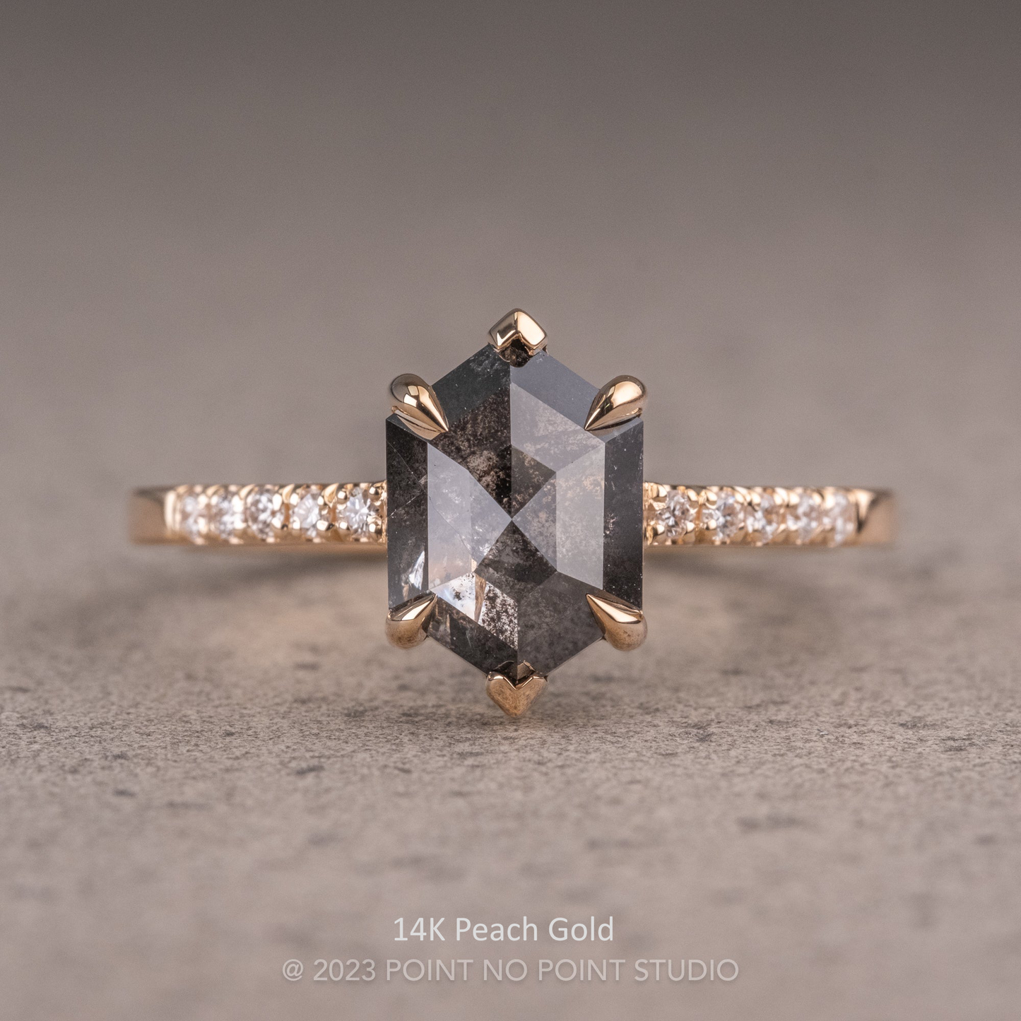 1.94 Carat Black Speckled Hexagon Diamond Engagement Ring, Sirena Setting