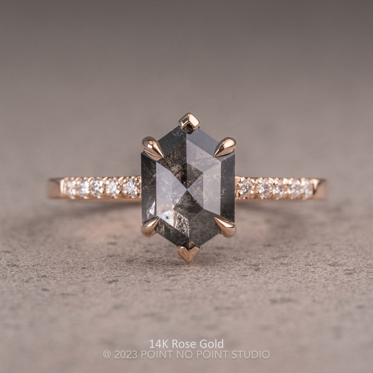 1.94 Carat Black Speckled Hexagon Diamond Engagement Ring, Sirena Setting
